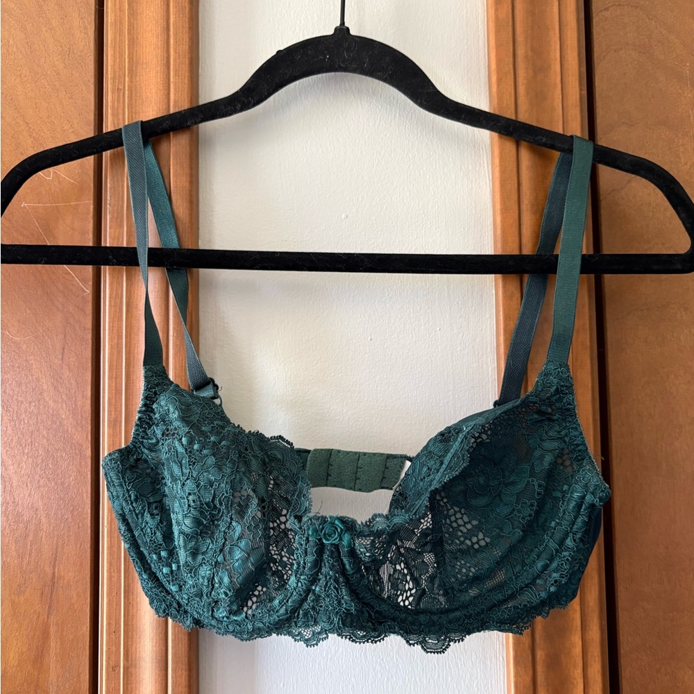 Lace Underwire Bra in Deep Teal Green